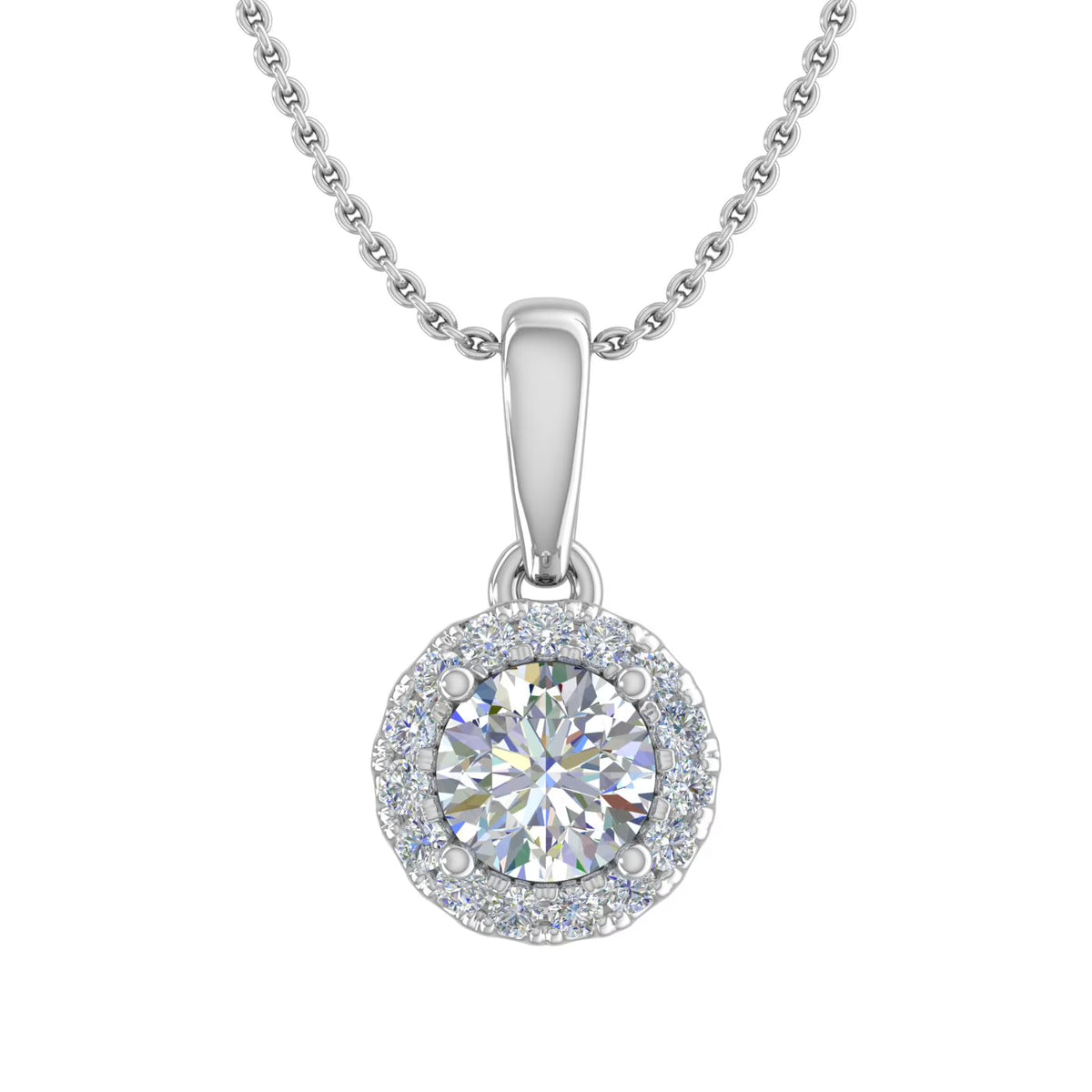 14K White Gold Diamond Halo Pendant Necklace O264