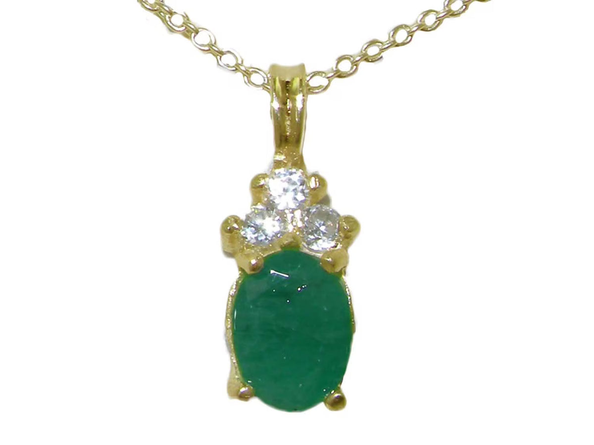 10K Yellow Gold Emerald & Diamond Pendant Necklace J70594