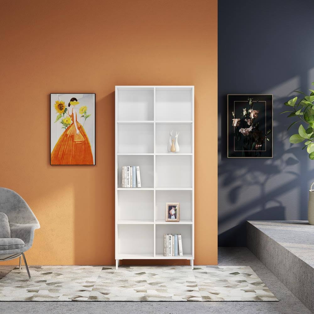 White Particleboard 5-Shelf Bookcase Z165