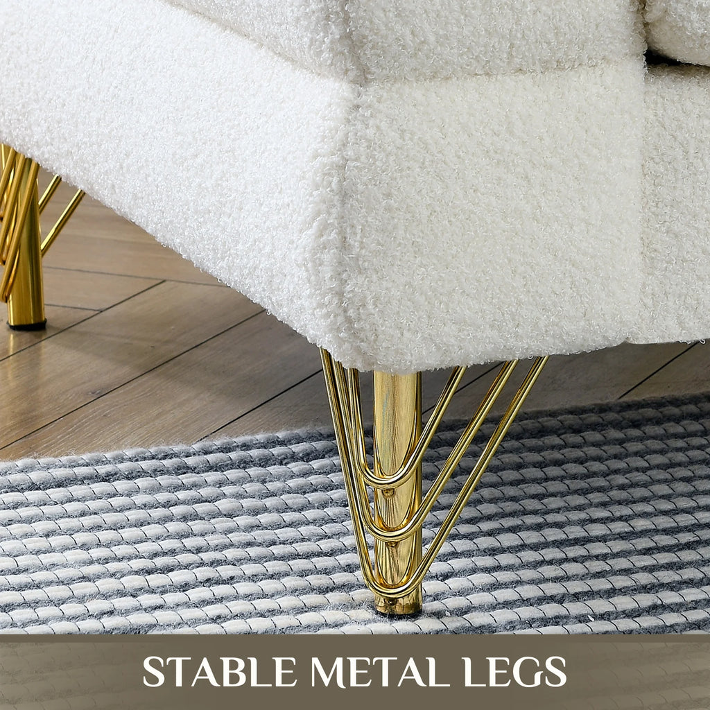 Teddy Fabric Bouclé 3-Seater Sofa with Golden Metal Legs X5073