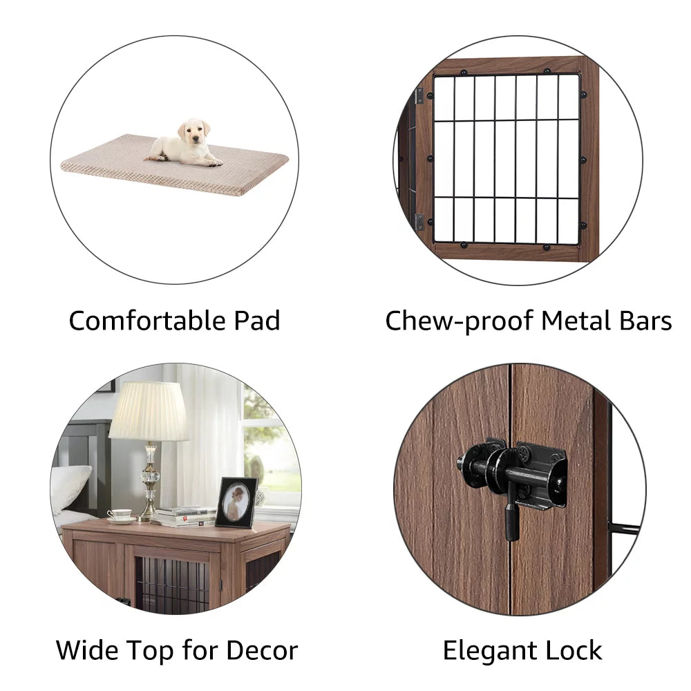 Wooden Wire Dog Crate End Table with Cushion D87436