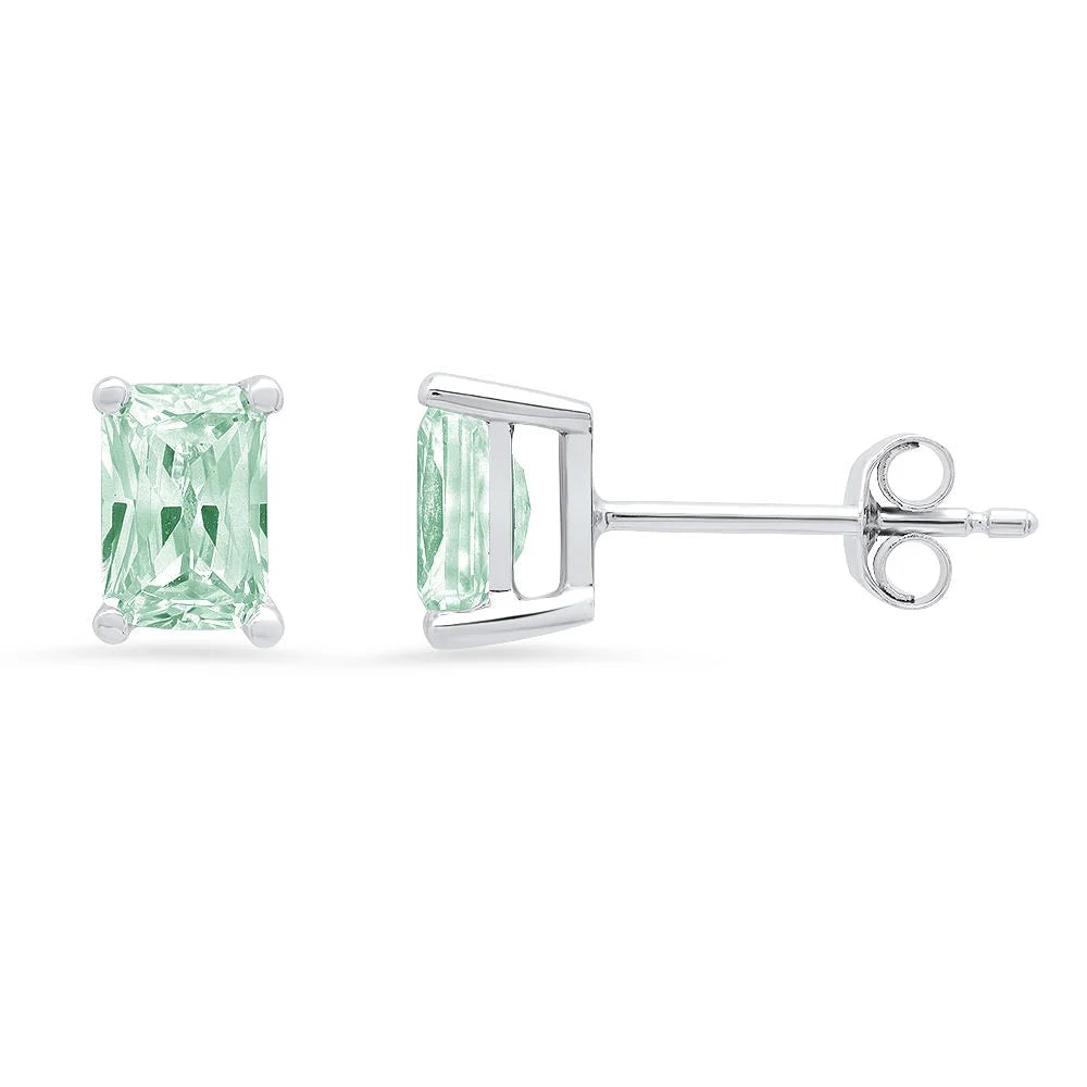 14K White Gold Emerald Cut Solitaire Stud Earrings R7270