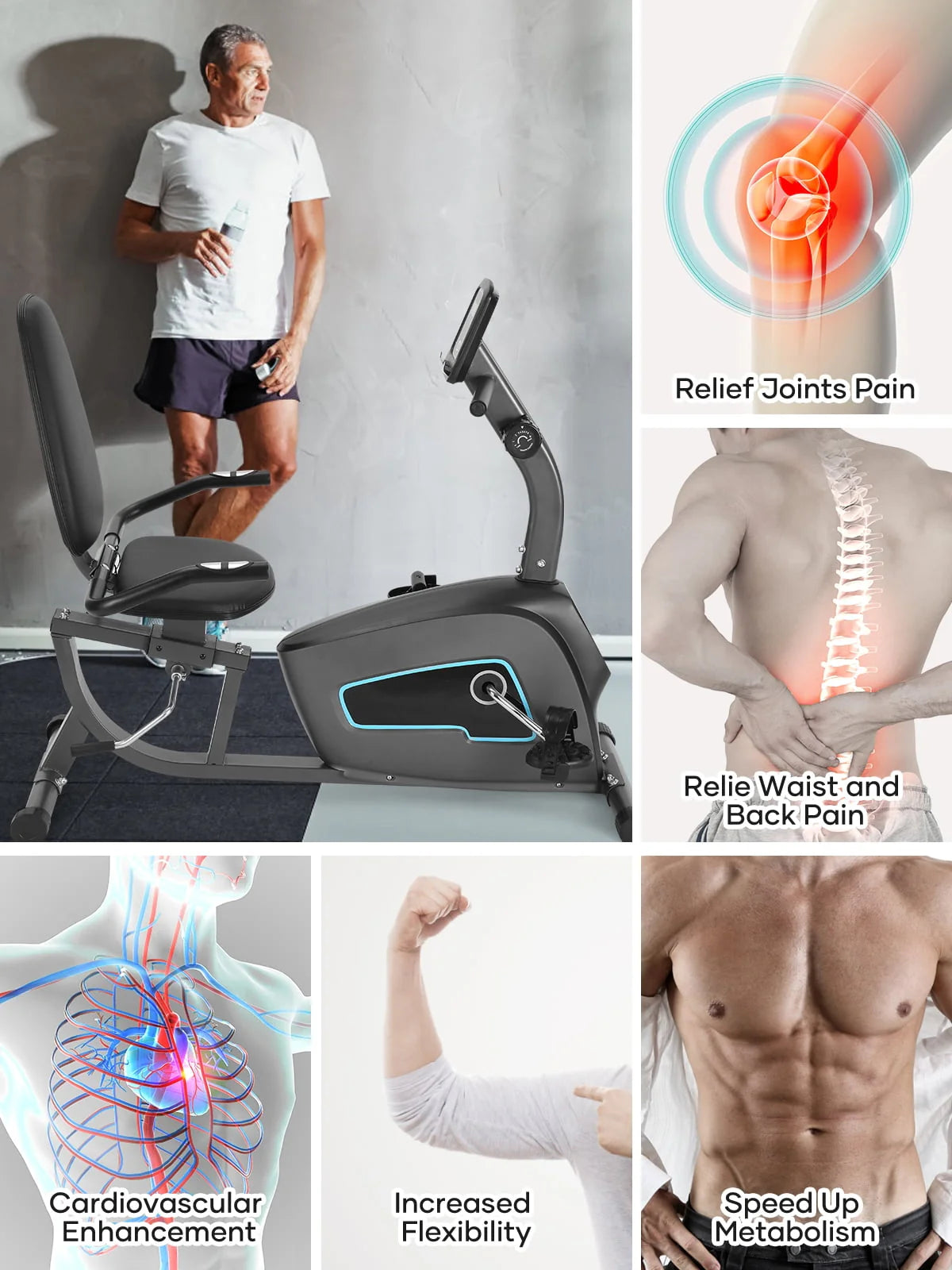 Indoor Recumbent Exercise Bike with Adjustable Seat O397