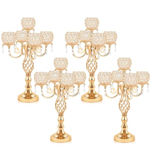 5-Arm Crystal Candelabra Candle Holder Stand with Crystal Bowl R17474