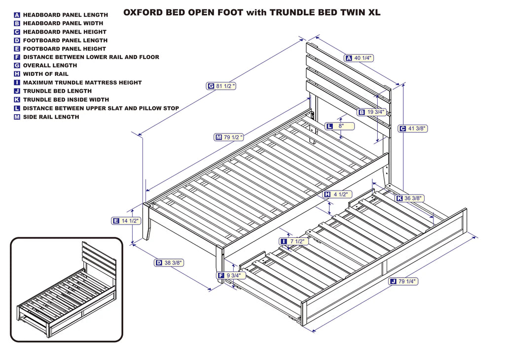 14" Twin XL Wood Platform Bed Frame with Trundle, Espresso D806