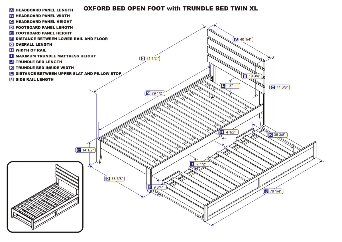 14" Twin XL Wood Platform Bed Frame with Trundle, Espresso D806