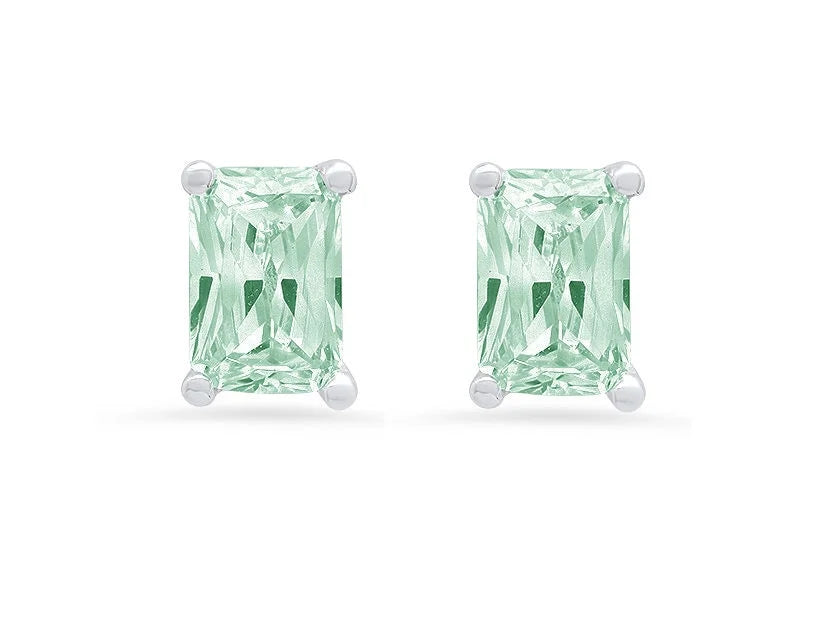 14K White Gold Emerald Cut Solitaire Stud Earrings R7270