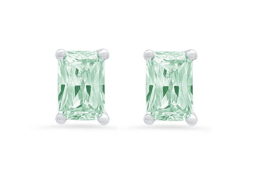 14K White Gold Emerald Cut Solitaire Stud Earrings R7270