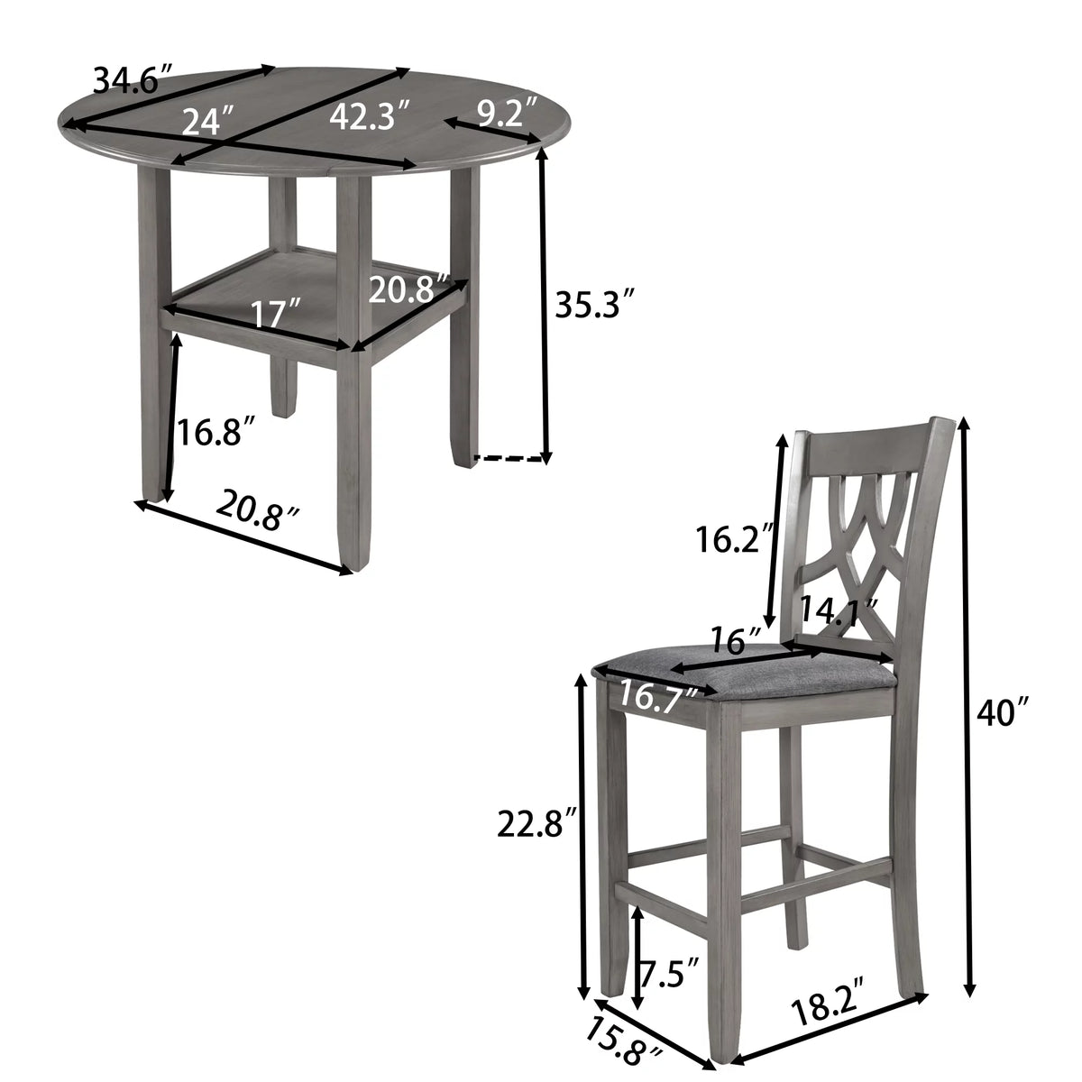 3 Piece Wooden Drop Leaf Dining Table Set with Storage A72512