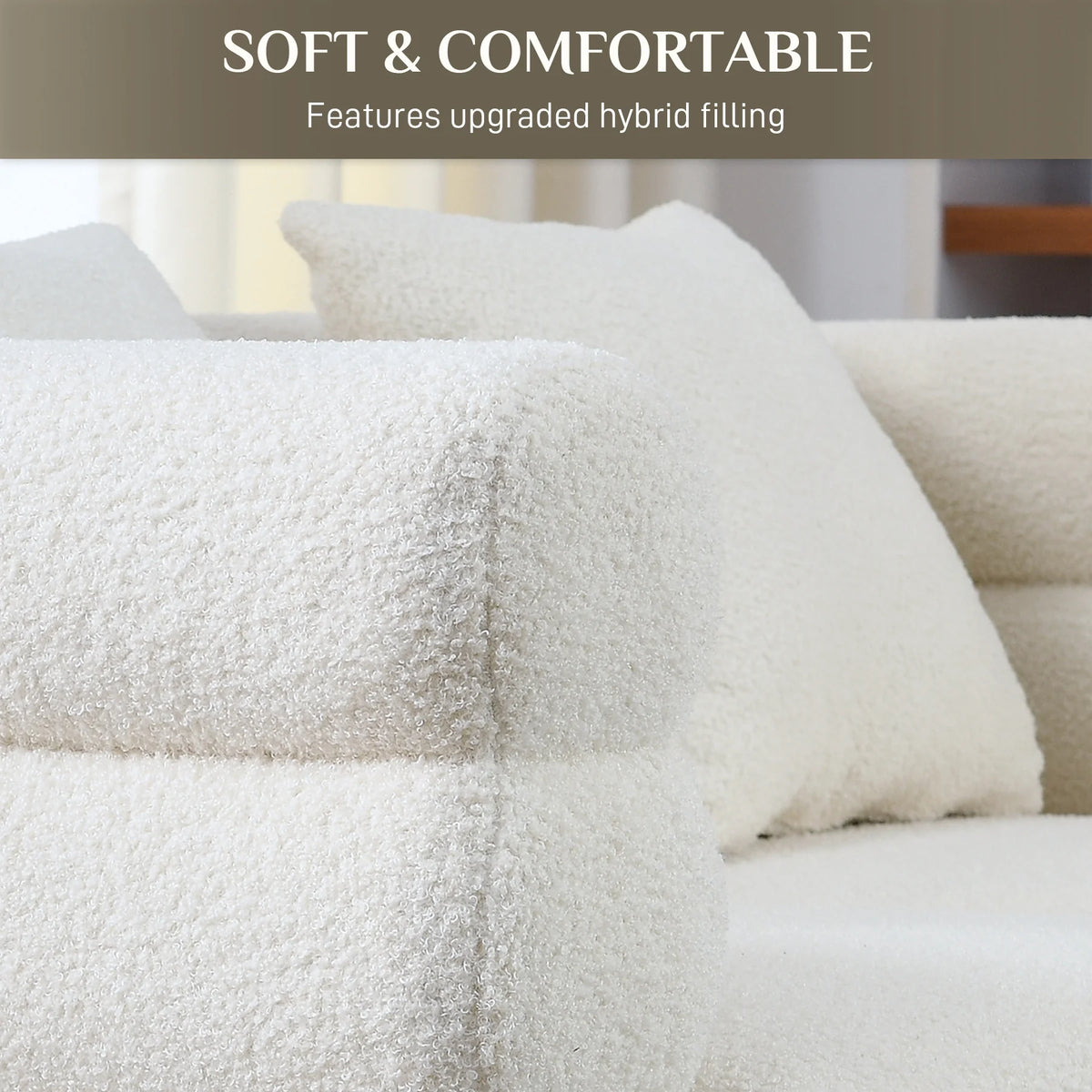 Teddy Fabric Bouclé 3-Seater Sofa with Golden Metal Legs X5073