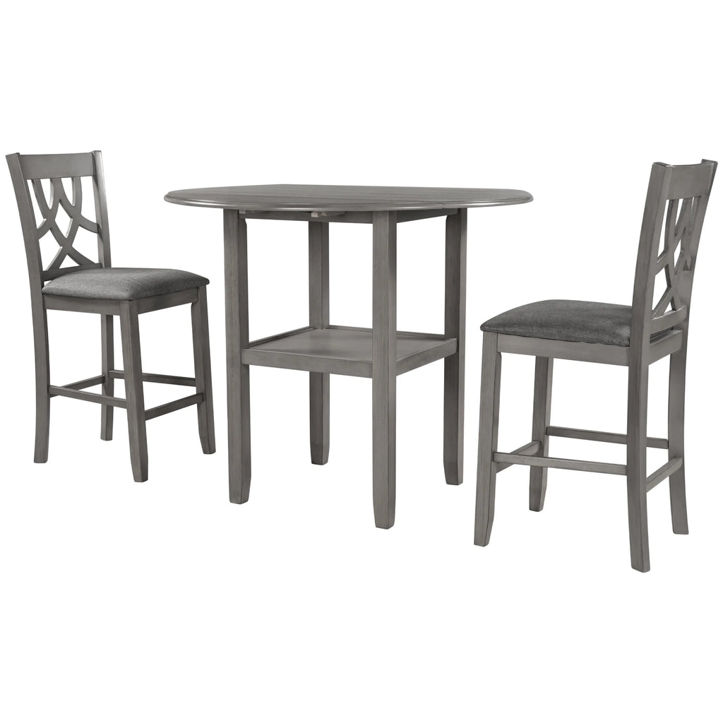 3 Piece Wooden Drop Leaf Dining Table Set with Storage A72512