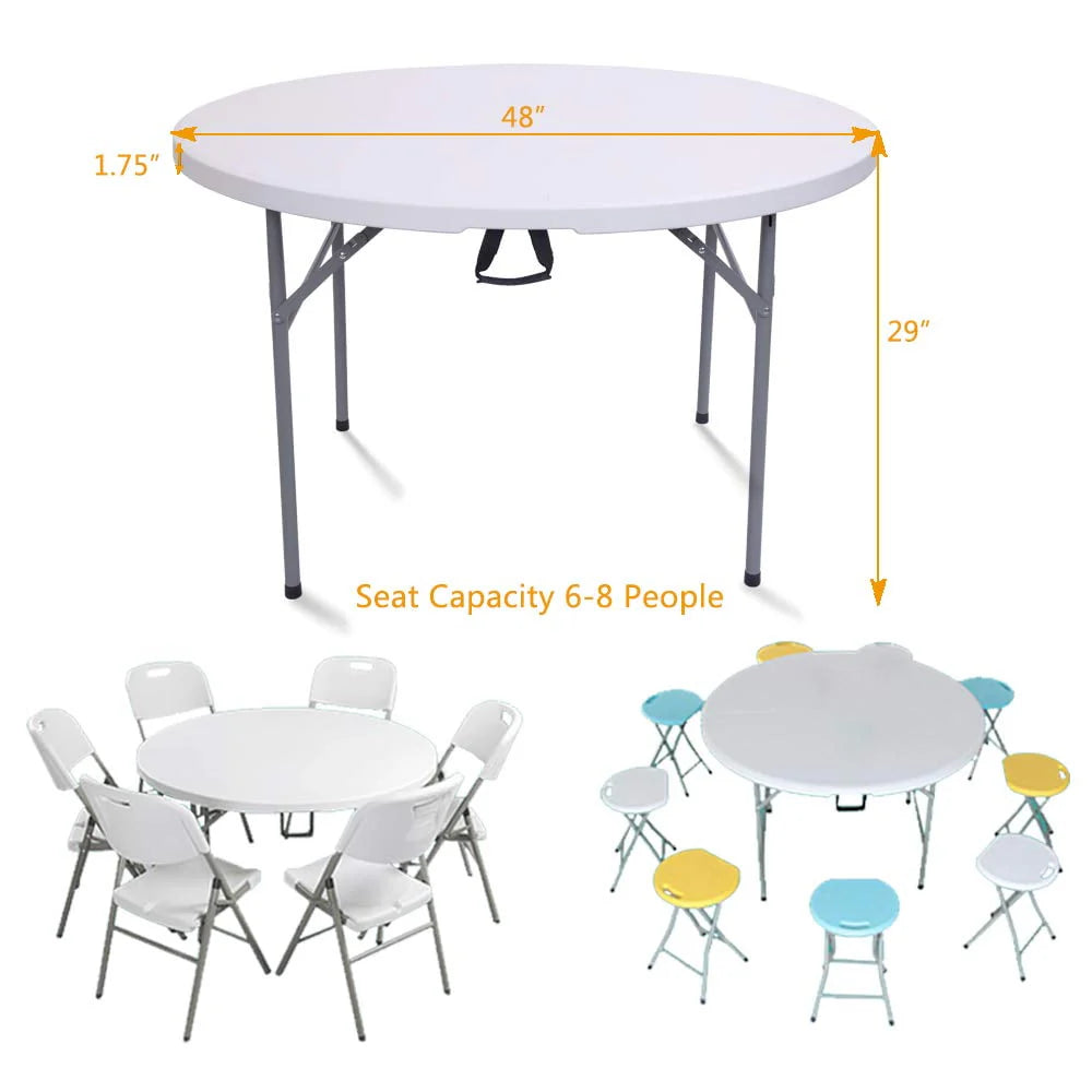 4 Ft White Round Folding Plastic Dining Table O37764