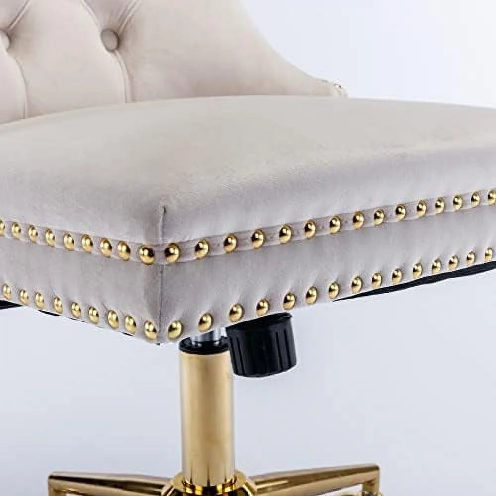 Beige Armless Adjustable Swivel Chair with Wheels A954