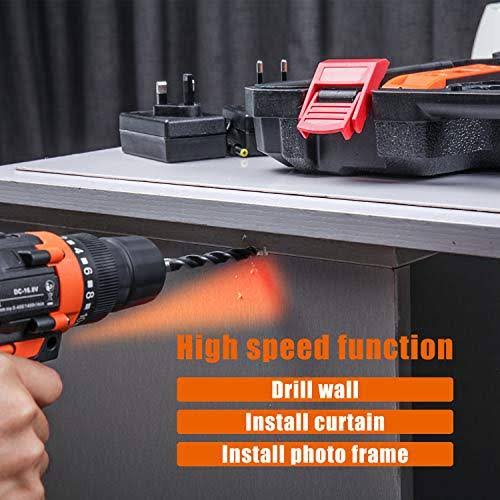 16.8V Cordless Drill with 91 Piece Tool Set and Plastic Toolbox E55480