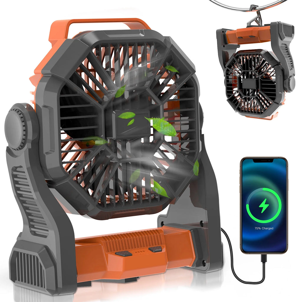 10400mah Portable Rechargeable Camping Fan with LED Lantern B25564