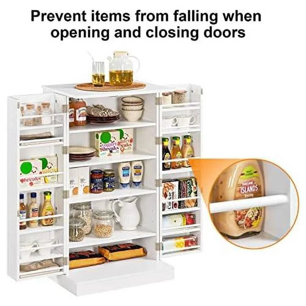 White Wood Pantry Cabinet with Doors and Adjustable Shelves J520166