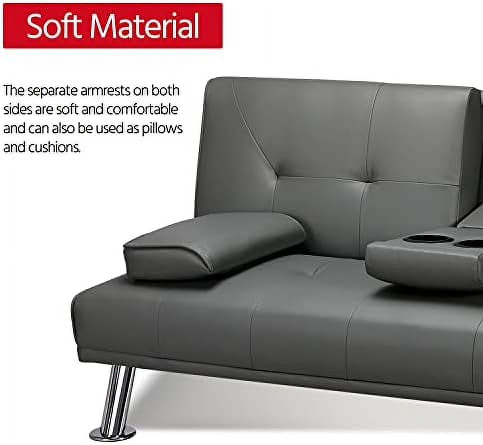 Gray Faux Leather Sofa Bed Futon with Armrest O963