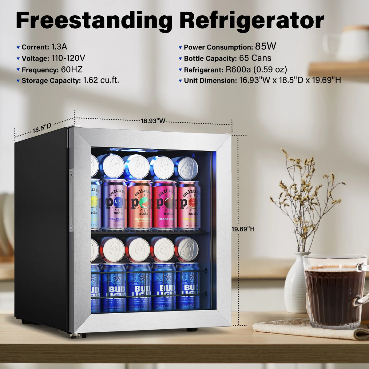 62-65 Can Glass Door Beverage Refrigerator M286