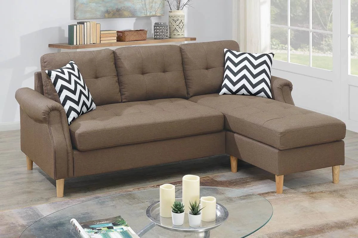 Reversible Sectional Sofa Set Polyfiber Light Coffee Cushion C221057