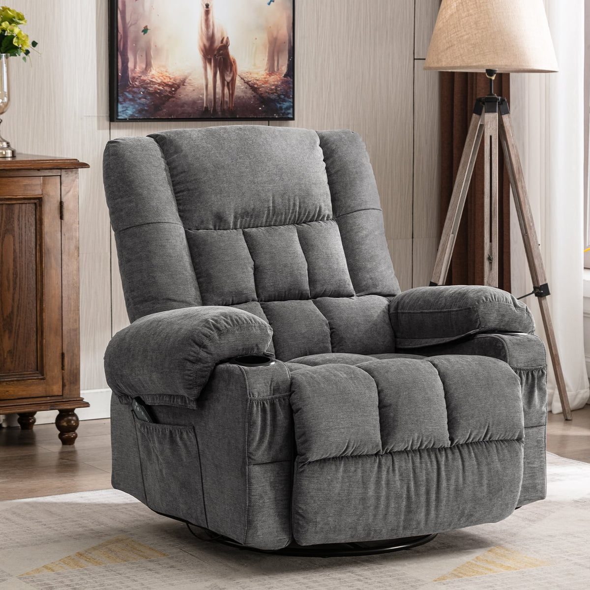 Brown Massage Rocker Recliner Chair with Heat and Cup Holders C442