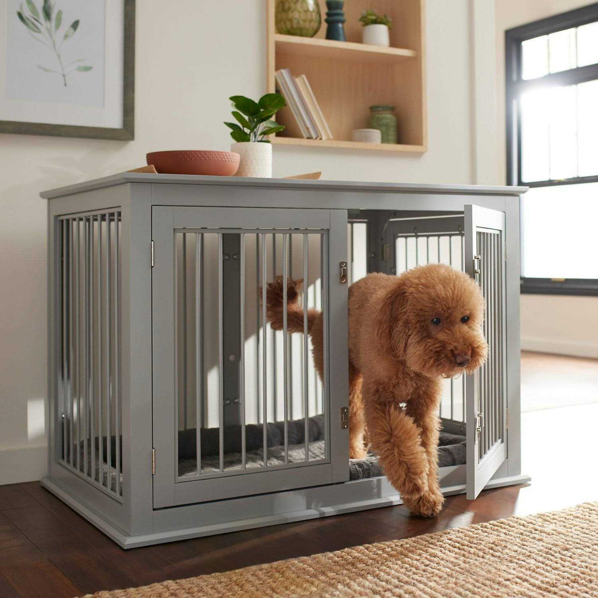 Double Door Furniture Style Dog Crate I97144