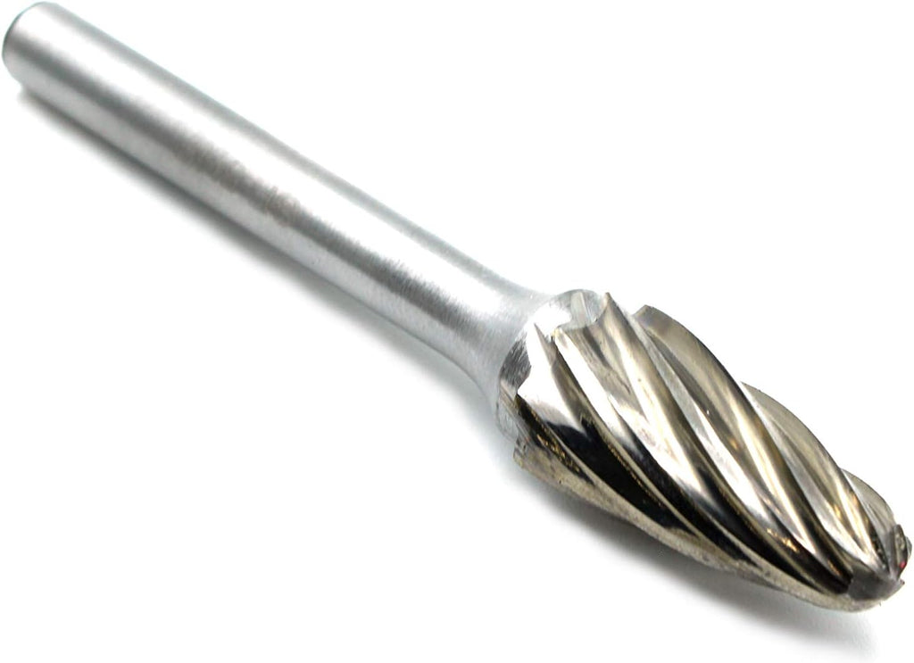 5 pc Set Aluminum Carbide Rotary Burr File, 1/2 Inch and 3/8 Inch Head, 1/4 Inch Diameter 2 Inch Long Shank Z401