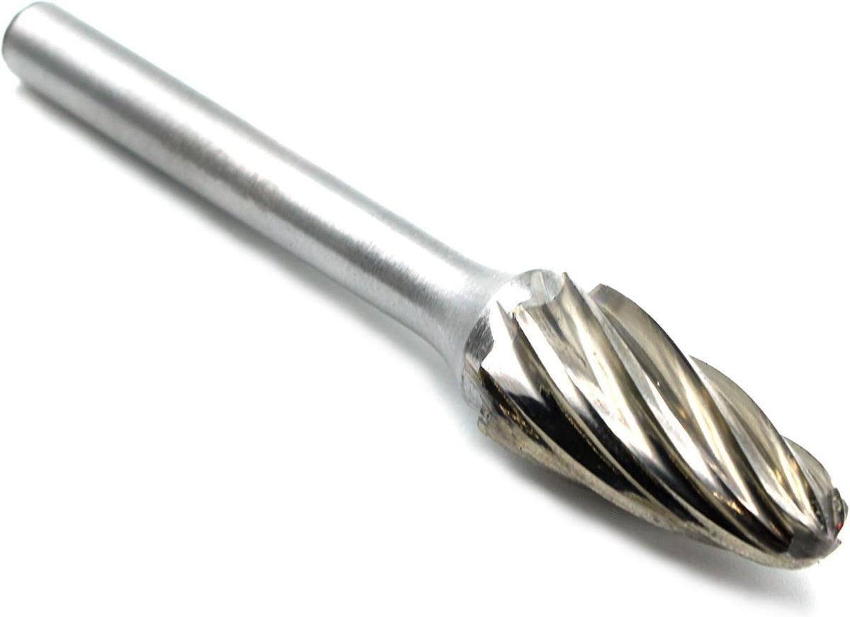 5 pc Set Aluminum Carbide Rotary Burr File, 1/2 Inch and 3/8 Inch Head, 1/4 Inch Diameter 2 Inch Long Shank Z401