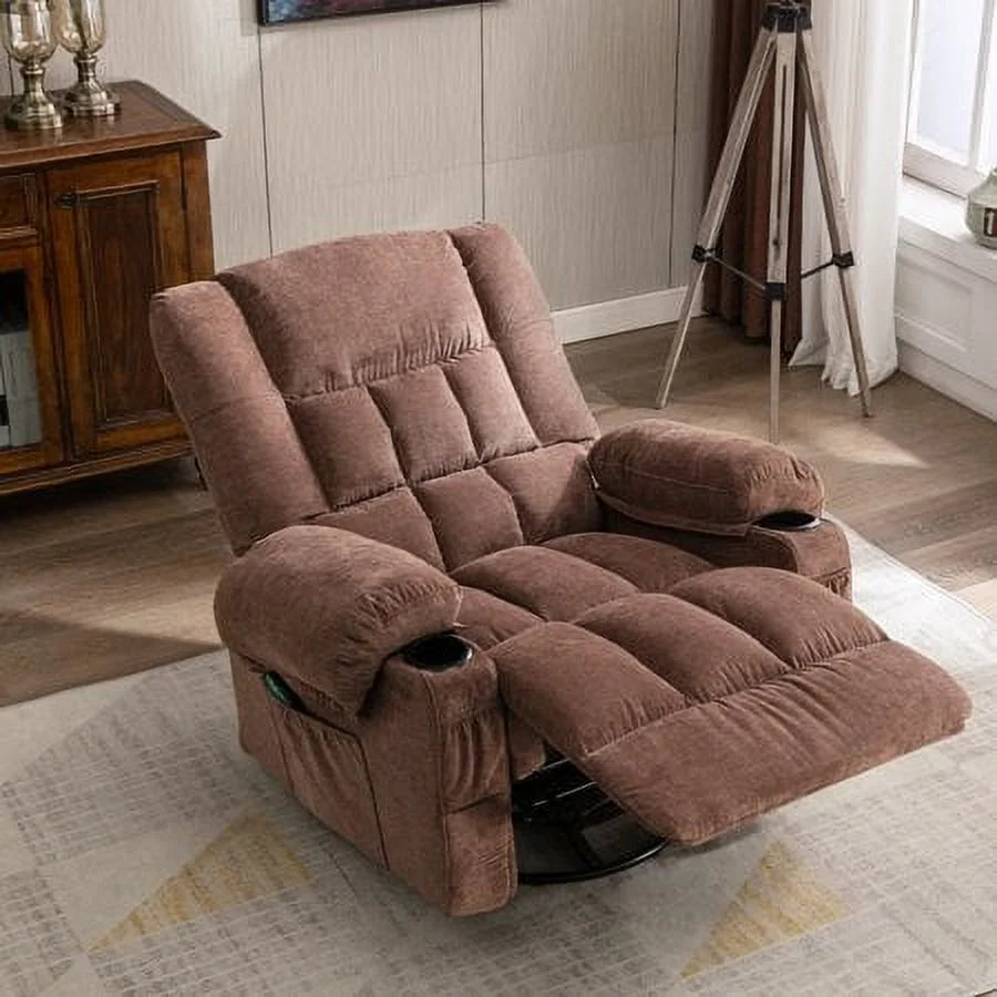 Brown Massage Rocker Recliner Chair with Heat and Cup Holders C442